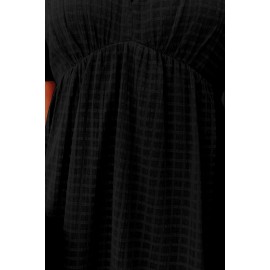 Black Checkered Pattern Puff Sleeve Babydoll Dress Black Checkered Pattern Puff Sleeve Babydoll Dress