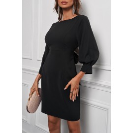 Black Bow Backless 3/4 Sleeve High Waist Mini Dress