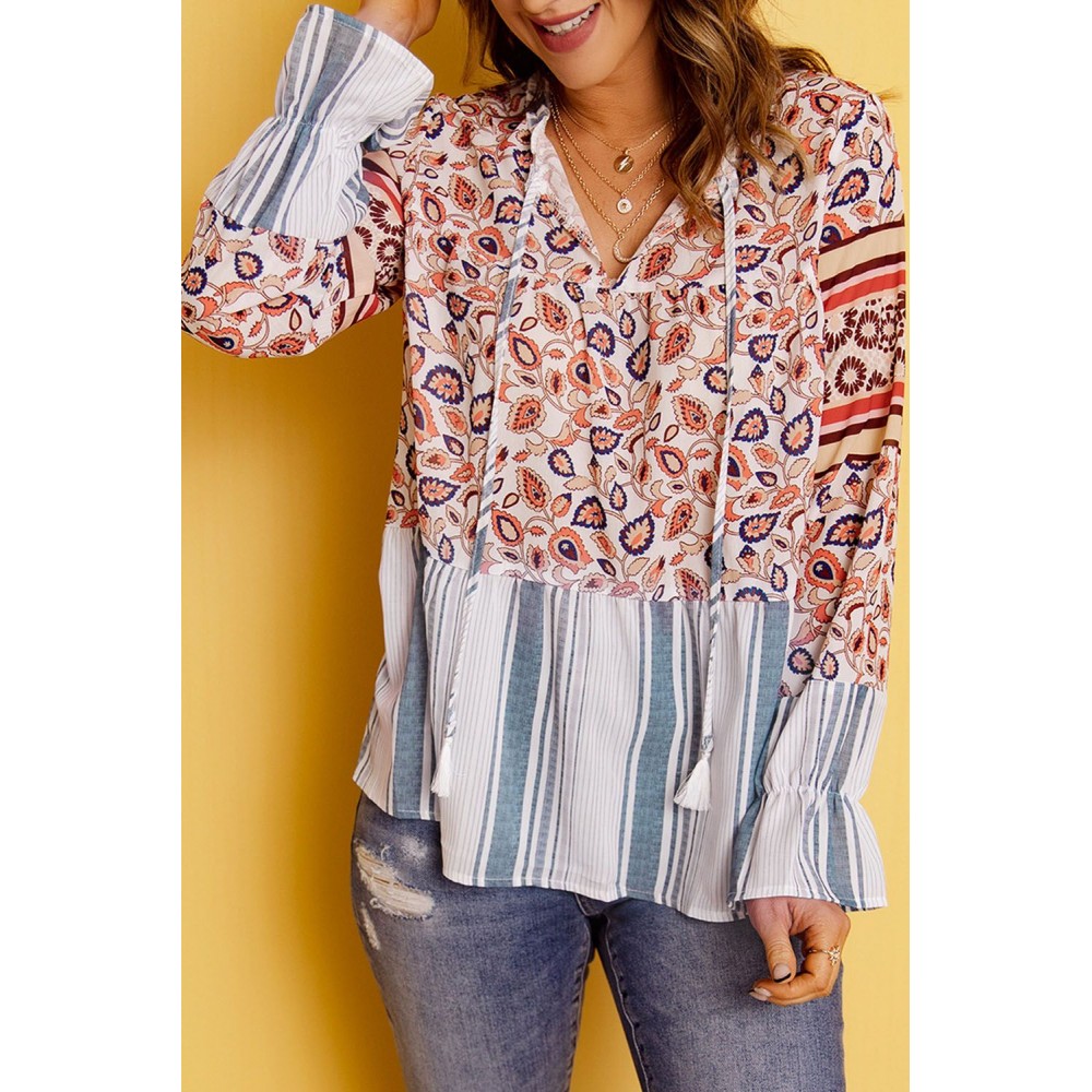 Loose Fit Floral Striped Blouse Loose Fit Floral Striped Blouse