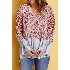 Loose Fit Floral Striped Blouse Loose Fit Floral Striped Blouse