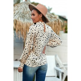 Beige Mock Neck Lantern Sleeve Fashion Print Blouse Beige Mock Neck Lantern Sleeve Fashion Print Blouse