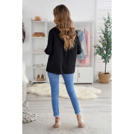 Black Plain Pleated Bust Cuffed Sleeves Shirt Black Plain Pleated Bust Cuffed Sleeves Shirt